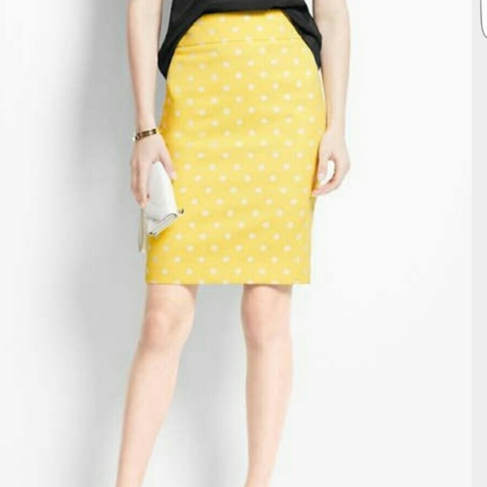 Ann Taylor Women’s Petite Polka Dot Pencil Skirt Petite Size 2 White Yellow